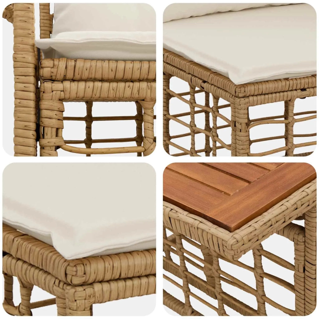 Set Divano da Giardino 11 pz Naturale e Bianco Crema polyrattan 3438020