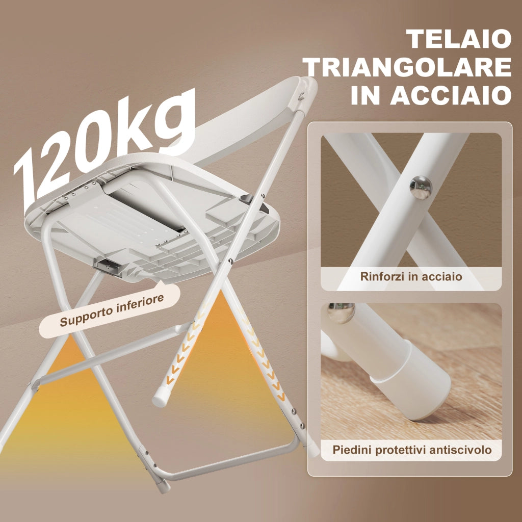 Set 6 Sedie Pieghevoli ¨C zephmum ¨C Plastica e Metallo Bianco 45x49x79.5 cm