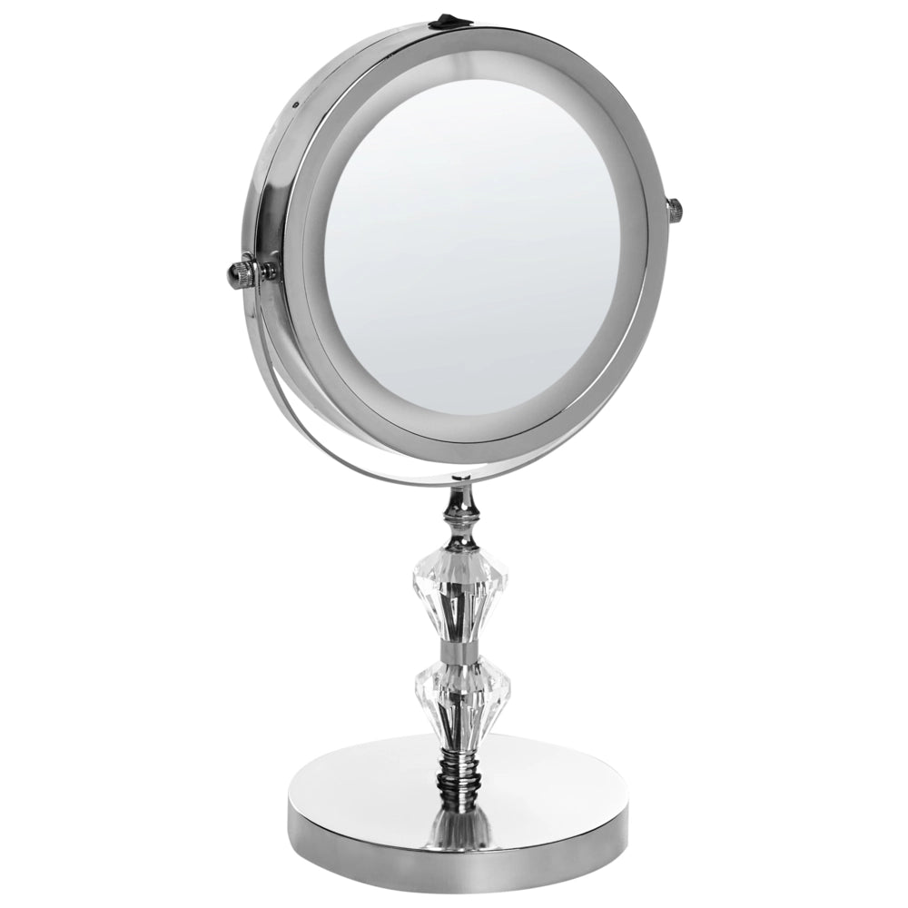 Specchio da tavolo illuminato in metallo argentato ø 20 cm con luci LED d'ingrandimento bifacciali