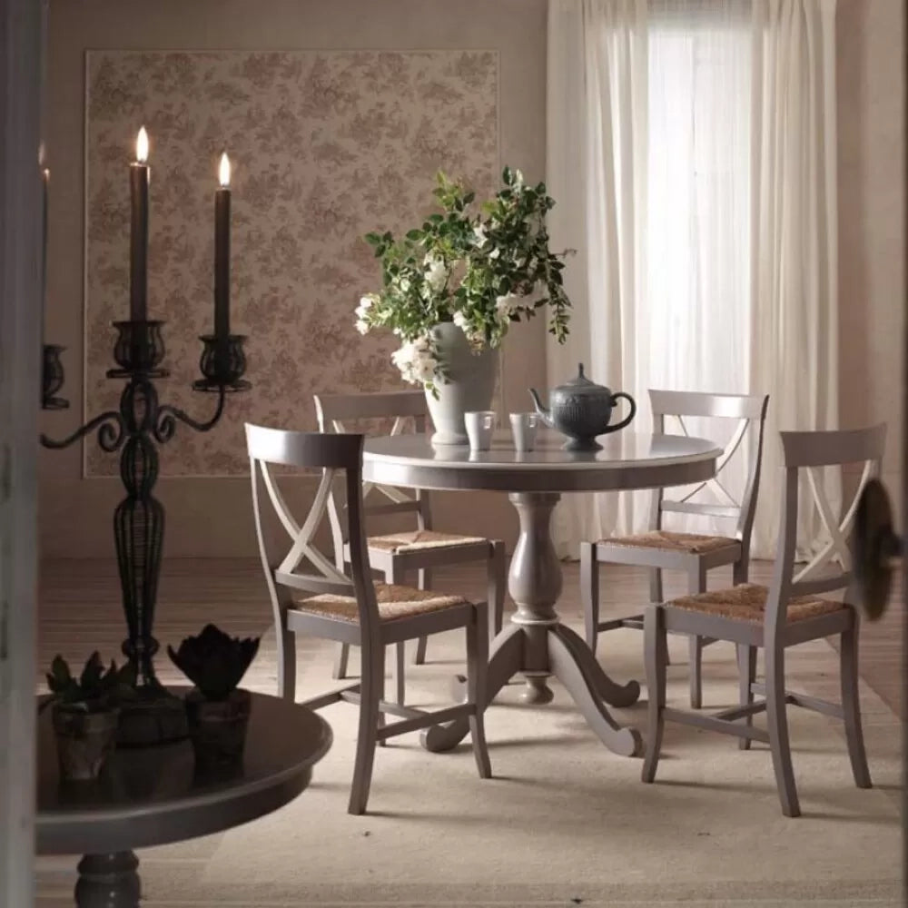 Tavolo shabby rotondo fisso in legno bianco l.110 p.110 h.78 - Mobili 2G