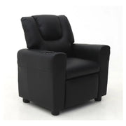 Mini poltrona relax ITCHI reclinabile manualmente in materiale PU di colore nero.