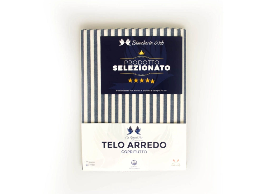 Telo Arredo Granfoulard Copritutto Cotone Made Italy Vari Disegni Arredatutto Copriletto Multiuso - 1 Piazza - Bastoncino Blu