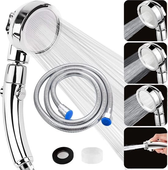 Douchekop con Tubo - Ecosostenibile - 3 Tipi di Getto - Acciaio Inox - 2 m