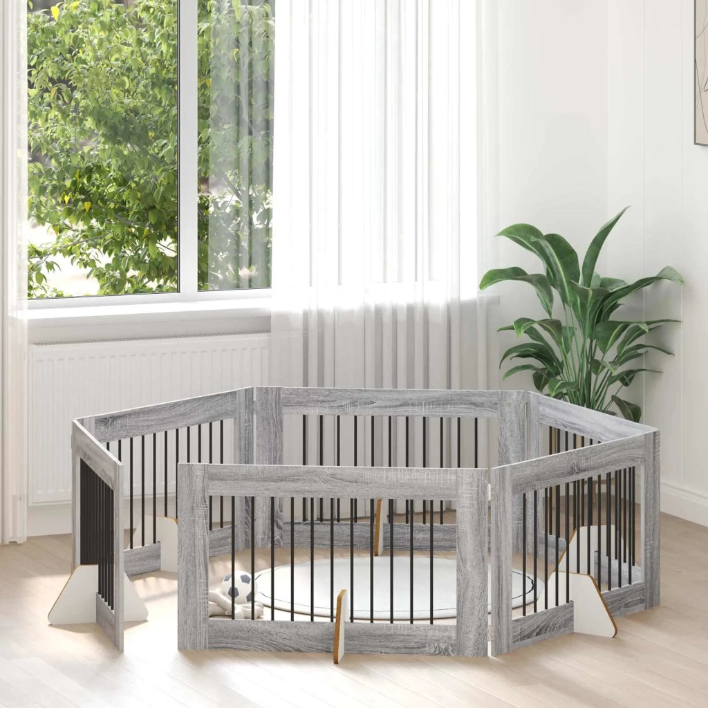 Cancello per cani con supporti 6 pz Grigio Sonoma 100 x 60 cm CFW1192482