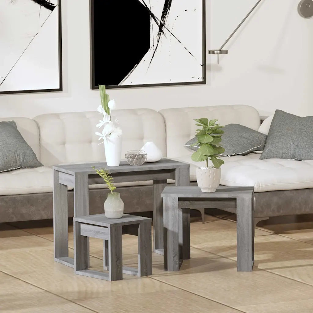 Tavolini Impilabili 3 pz | Tavolo laterale Grigio Sonoma in Legno Multistrato