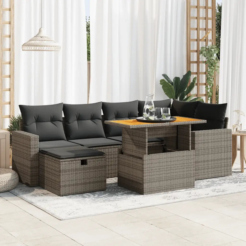 Set Divano da Giardino 8pz con Cuscini Grigio Polyrattan Acacia