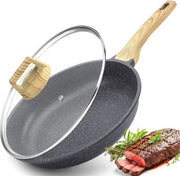 Antiaanbakpan 28 cm con coperchio - Rivestito in granito - Induzione - PTFE libero - Grigio