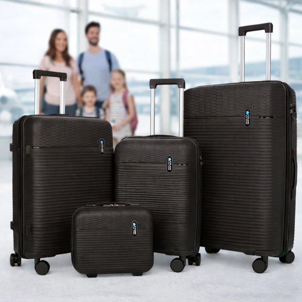 Set 3+1 Valigie Rigide Beauty Case Bagaglio Trolley Nero con Ruote Easy Roll