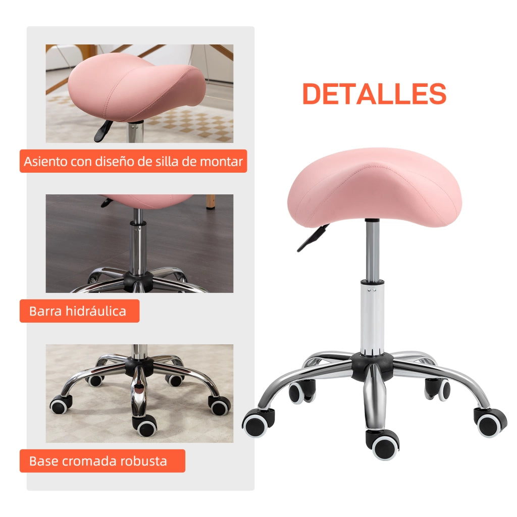 Sgabello con Ruote e Altezza Regolabile ¨C Zephmum ¨C Rosa 52x53x49-61 cm