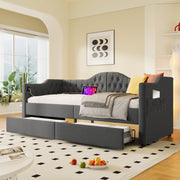 Letto singolo imbottito 90x190 cm grigio con USB-C e cassetti