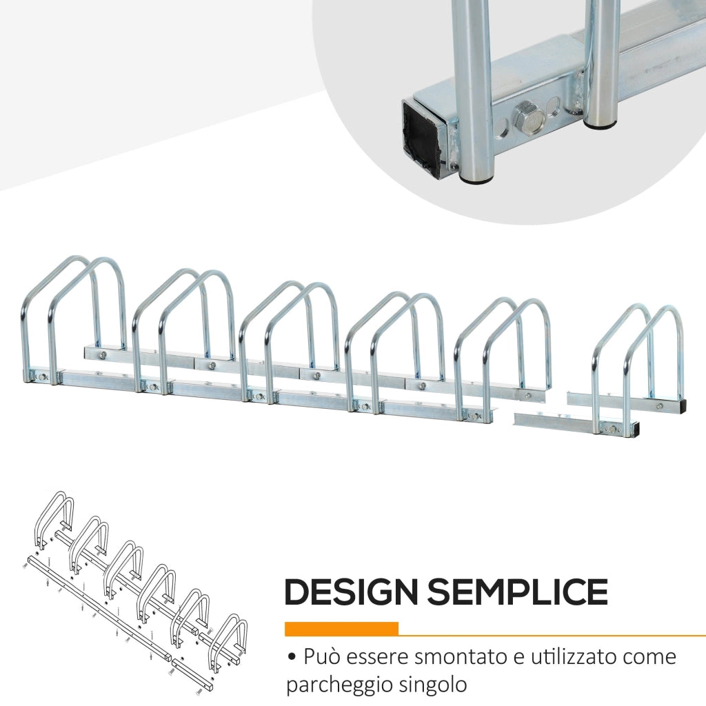 Rastrelliera Porta Biciclette 6 Posti 179x33x27 cm in Acciaio Argento