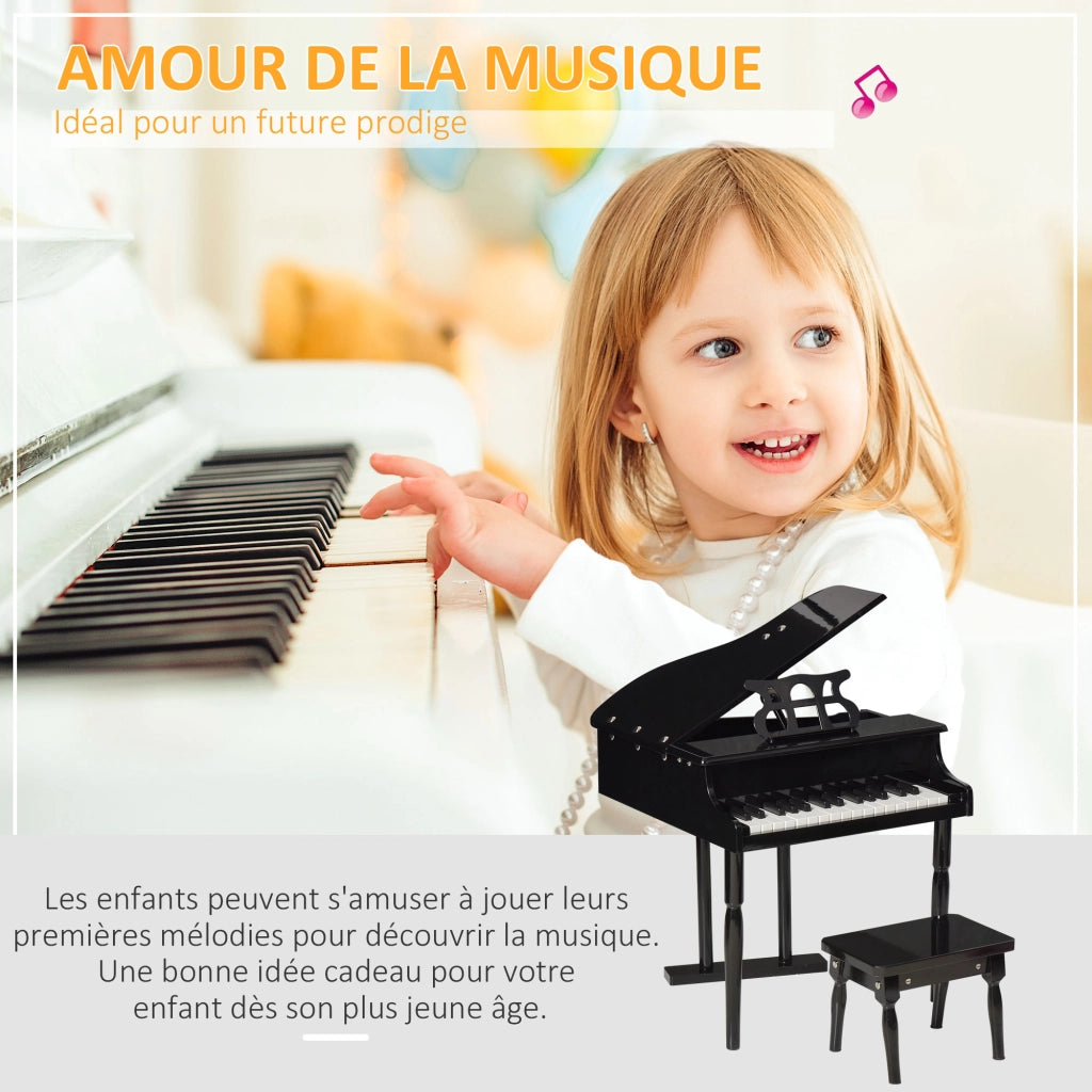 Tavolo Pianoforte Bambini 30 Tasti ¨C Zephmum ¨C Legno MDF Nero con Tabouret e Pupitre