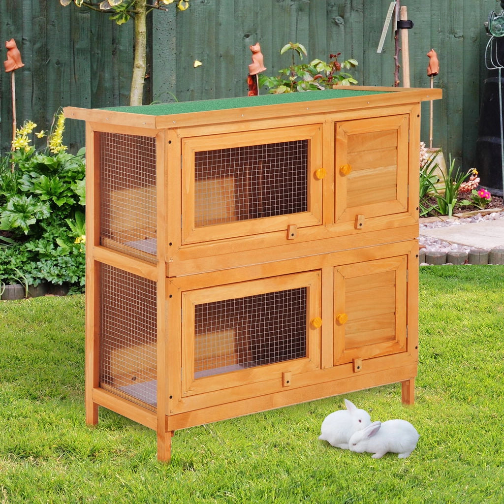 GABBIA A DUE PIANI PER CONIGLI, CONIGLIERA DA ESTERNO IN LEGNO DI ABETE, 90X45X90 CM, LEGNO E VERDE