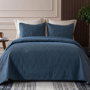 Letti Flottanti Coperte 220x240 cm con 2 copri cuscini - Coperta morbida e leggera con disegno geometrico per 4 stagioni, blu marino