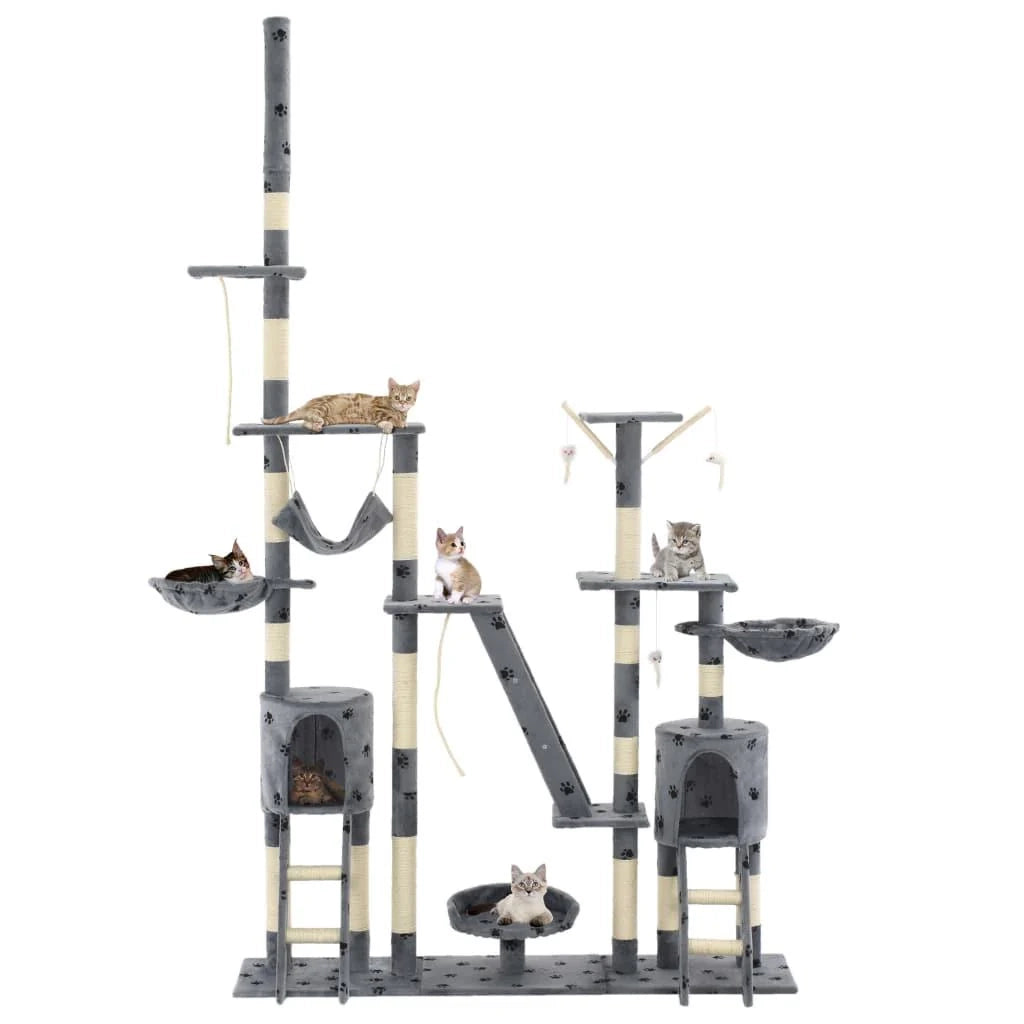 Tiragraffi albero per gatti cuccia per gatti giocattolo animale di peluche 230-250 cm impronte di zampe grigio 3702047