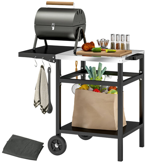Carrello per Barbecue 91x58x76 cm con Piano in Acciaio Nero