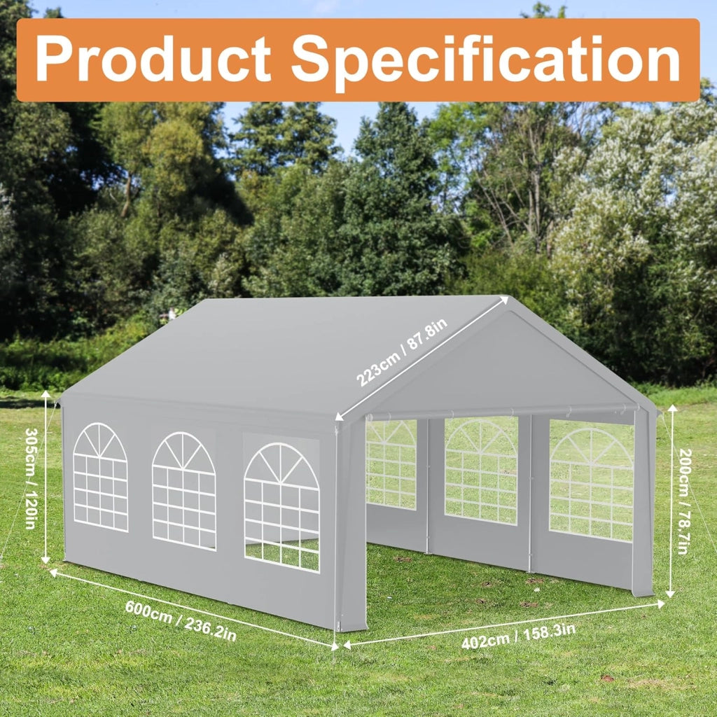 Gazebo per feste, 4 x 6 m, con 8 pareti laterali rimovibili, impermeabile, stabile, impermeabile, protezione solare, gazebo da giardino, tenda da giardino, colore grigio