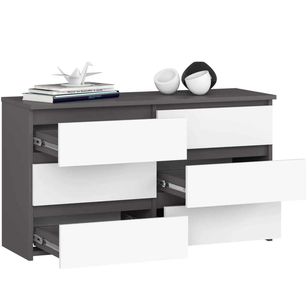 Cassettiera CL100 compatta AKORD Grigia Grafite 100 cm 6 cassetti inserto frontale Bianco 100x35x57 cm