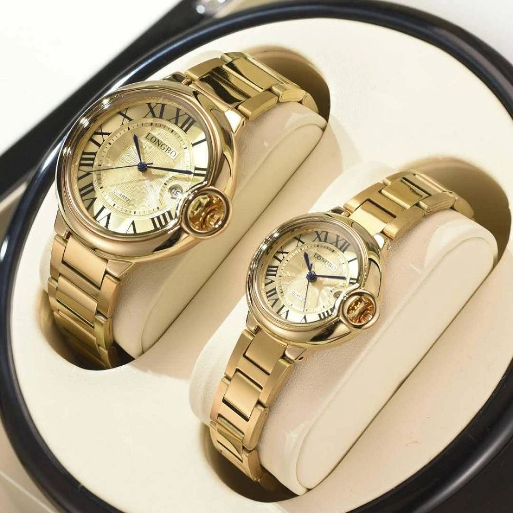 Trade Shop - Orologio Da Polso Uomo Donna Longbo 80771 Quarzo Calendario Impermeabile Dorato -