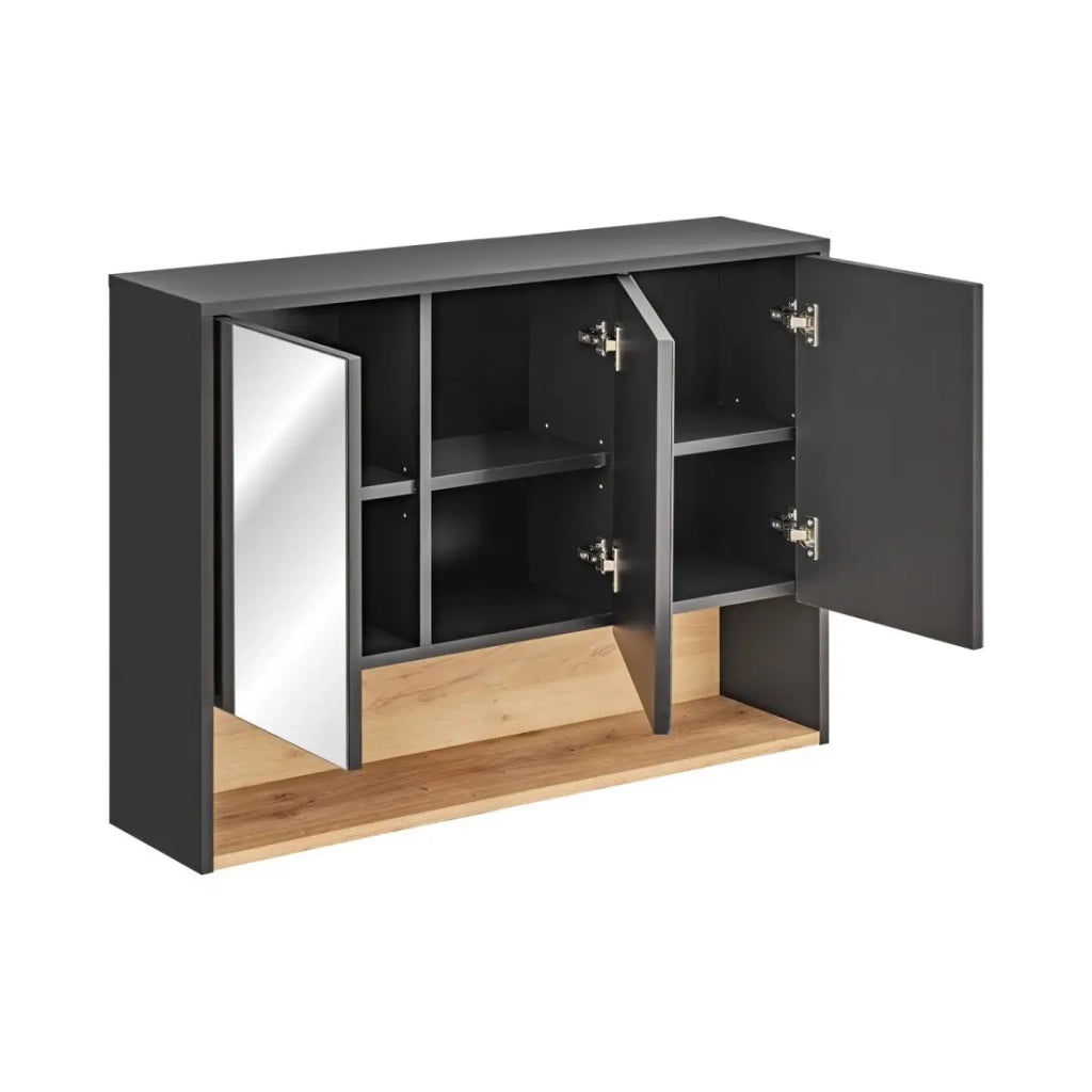 Mobile alto per il bagno TALOKA – 3 porte specchio – Grigio antracite e rovere chiaro – L100 cm – Sospeso