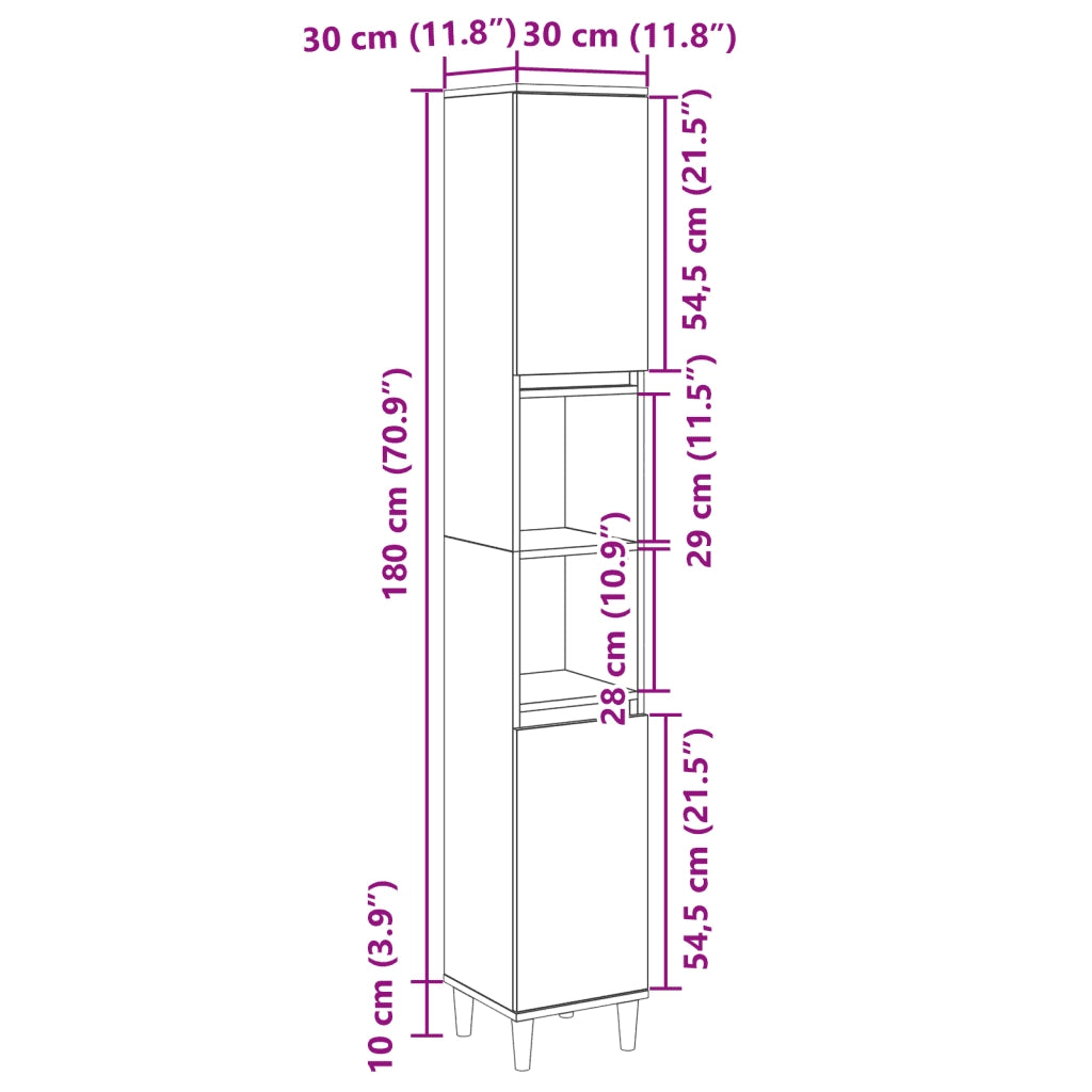 vidaXL Armadietto da Bagno Rovere Sonoma 30x30x190cm Legno Multistrato