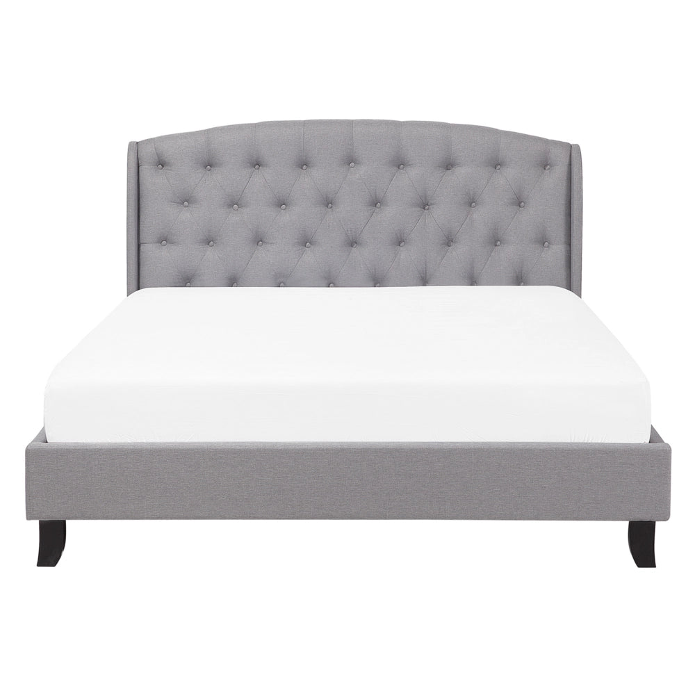 Letto a doghe Tessuto in poliestere grigio Poggiatesta capitonné imbottito 140 x 200 cm matrimoniale Design moderno