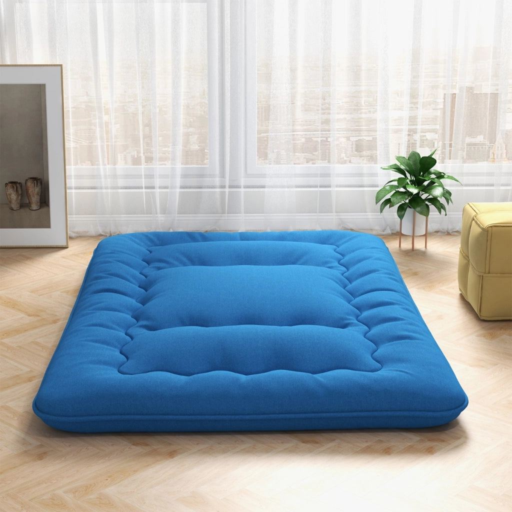 Materasso futon portatile con copertura lavabile sacca da trasporto, Tappeto arrotolabile per pavimento 140cm Blu-Materassi e basi letto