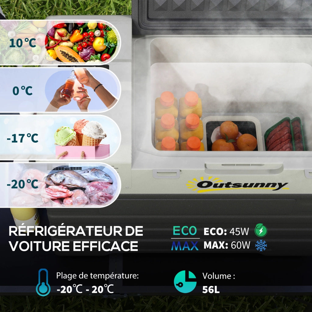 Frigo Elettrico Portatile 56L ¨C zephmum ¨C Nero con Modalita' ECO/MAX, Asta Telescopica e Ruote