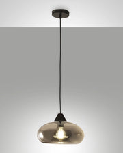 Lampada a Sospensione Ela 27cm in Metallo e Vetro Soffiato Fumé, attacco E27, design moderno ed elegante per illuminazione d'interni