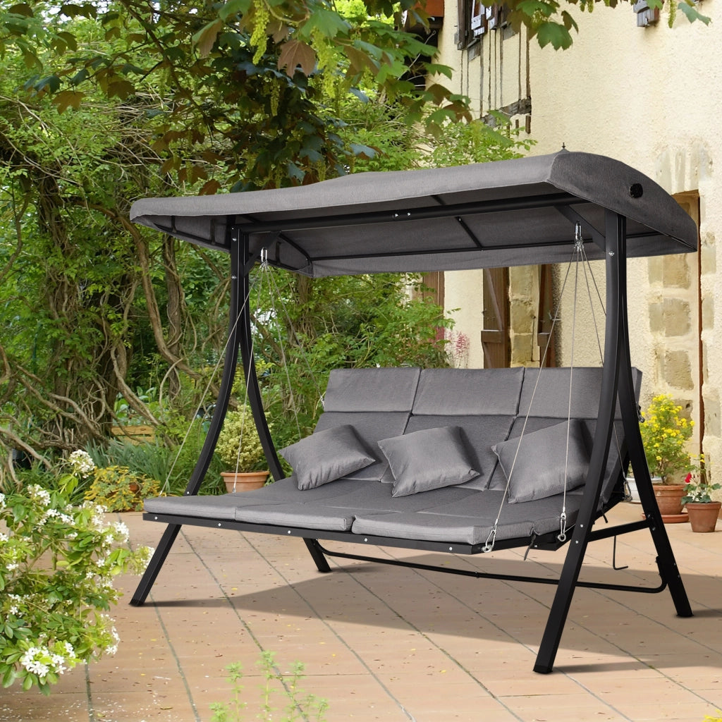 Dondolo da giardino 3 posti ¨C Xylo ¨C con cuscini, grigio, 200x115x168 cm