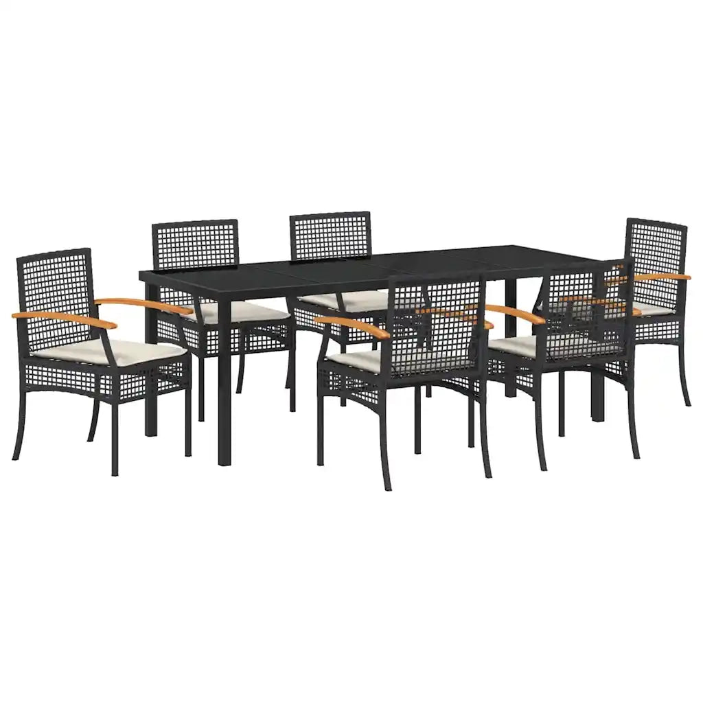 Set da Pranzo per Giardino con cuscino 7 pcs Nero Rattan 3380818