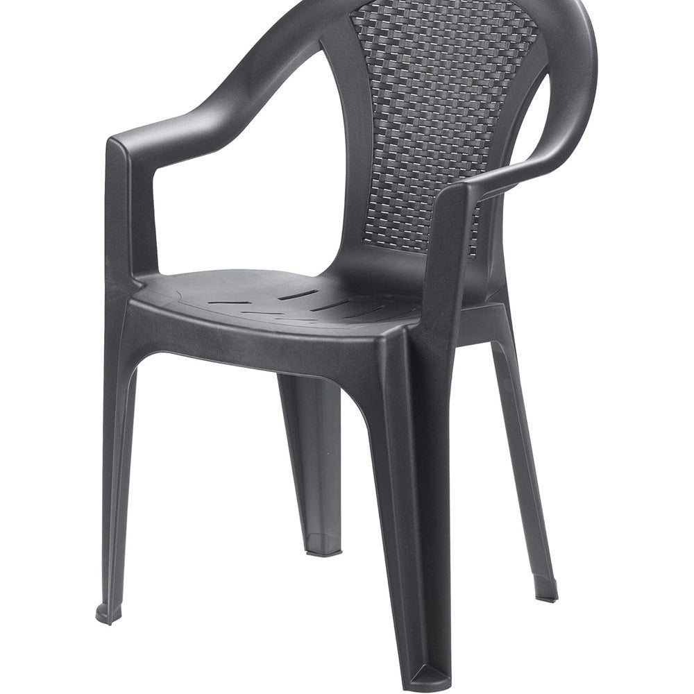 Trade Shop - Set 4pz Sedia Giardino Con Schienale Effetto Rattan 54x56x81cm Plastica Antracite 669512a -