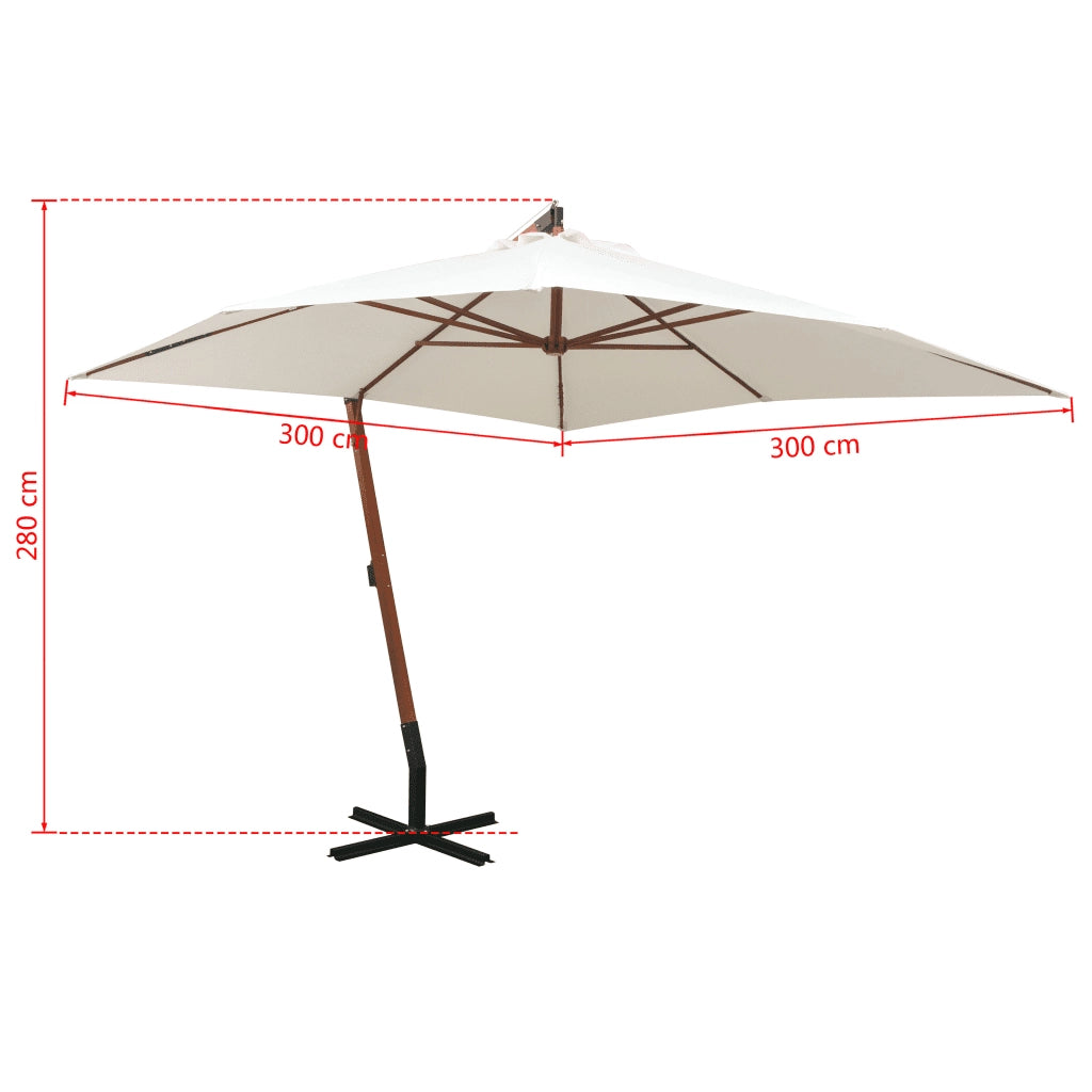 Ombrellone Pensile 300x300 cm Palo in Legno Bianco 42968