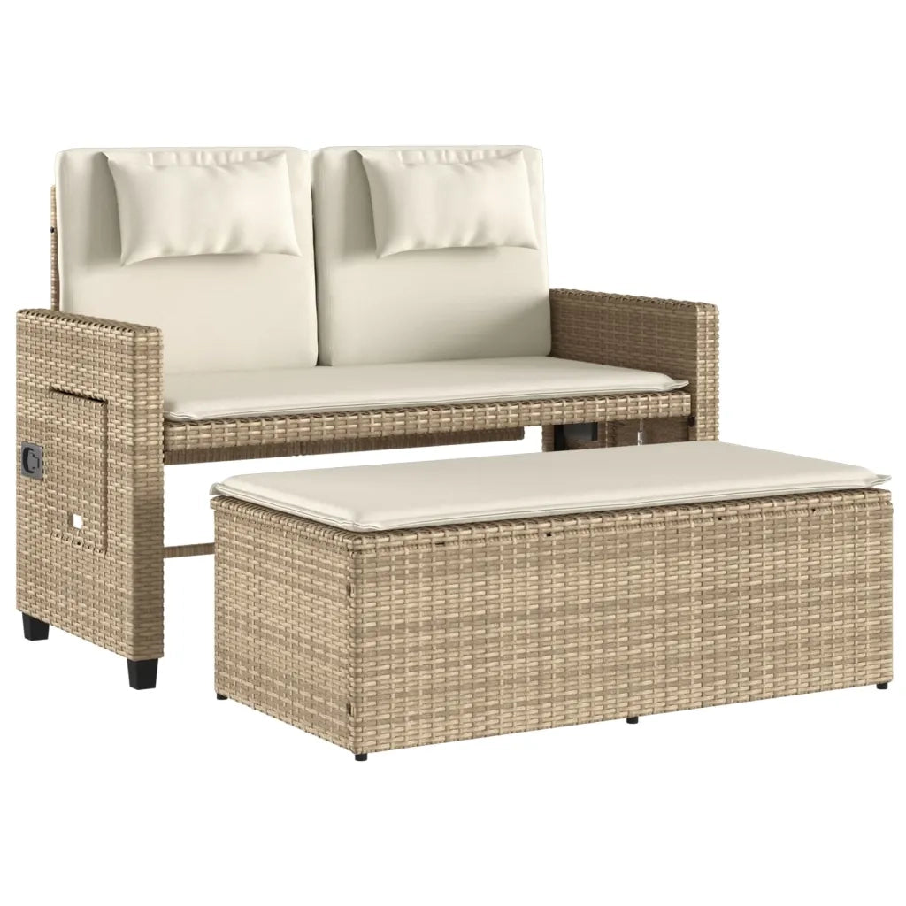 Panca Reclinabile da Giardino con Cuscini-Sgabello-Sedia da esterno Beige in Polyrattan 733946