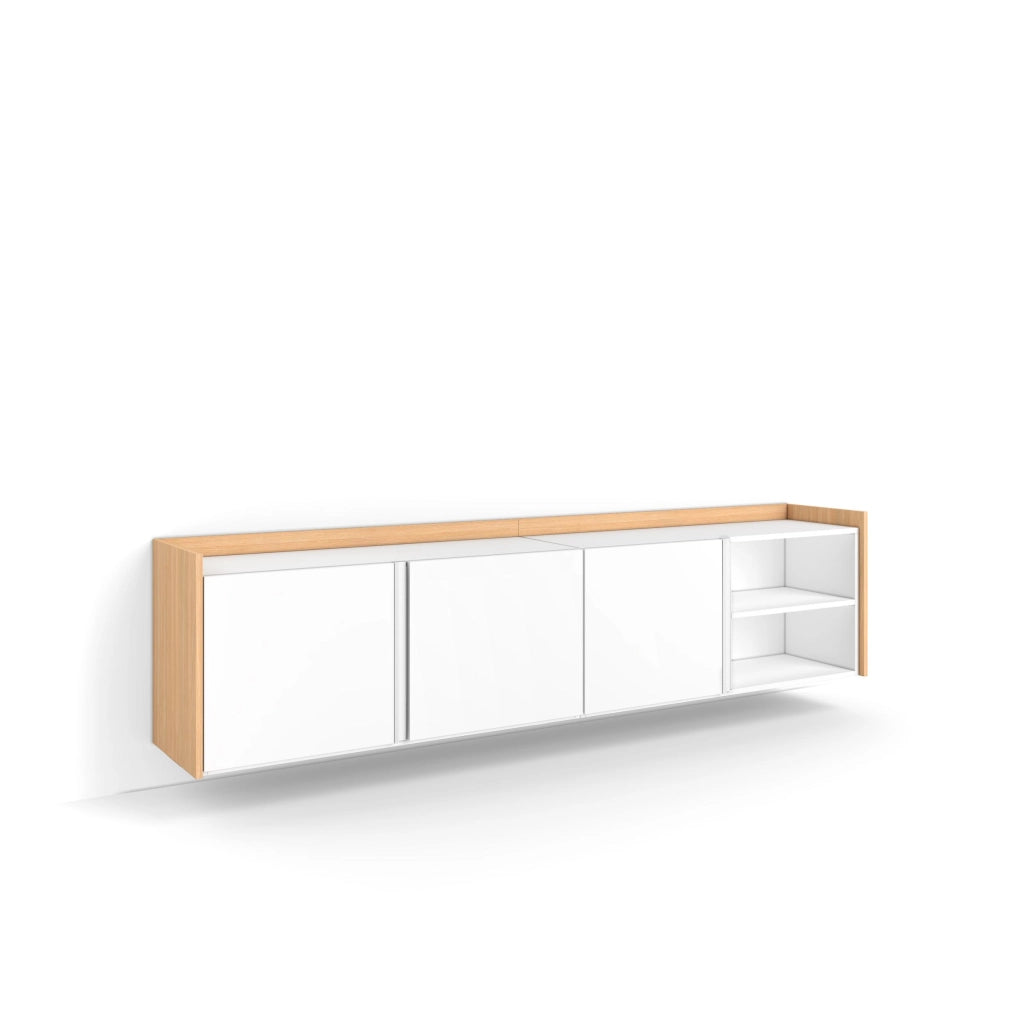 Mobile TV Soggiorno, 207x50x35 cm, Per TV fino a 80", Sospeso, da appendere, Bianco e Rovere soft