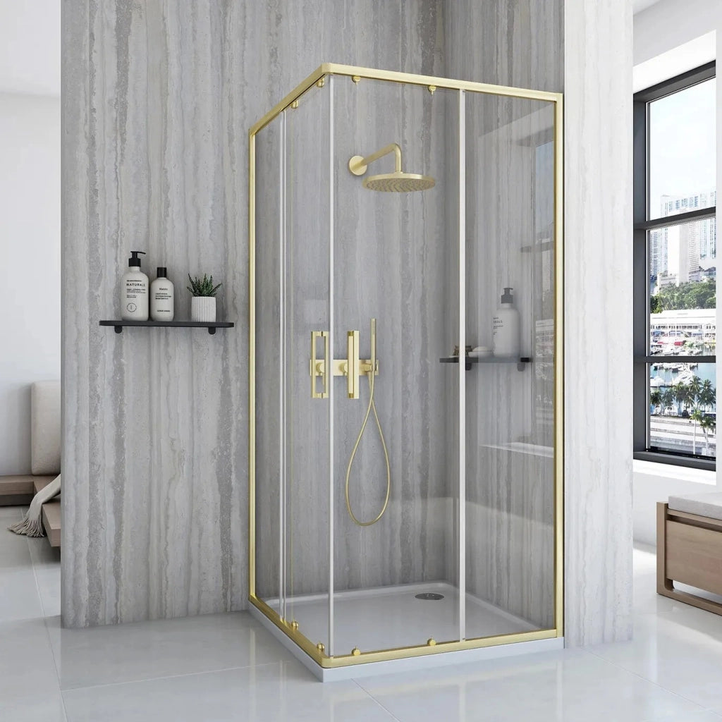 Cabina Doccia Rea City 80x80 Gold Brush con piatto doccia Savoy