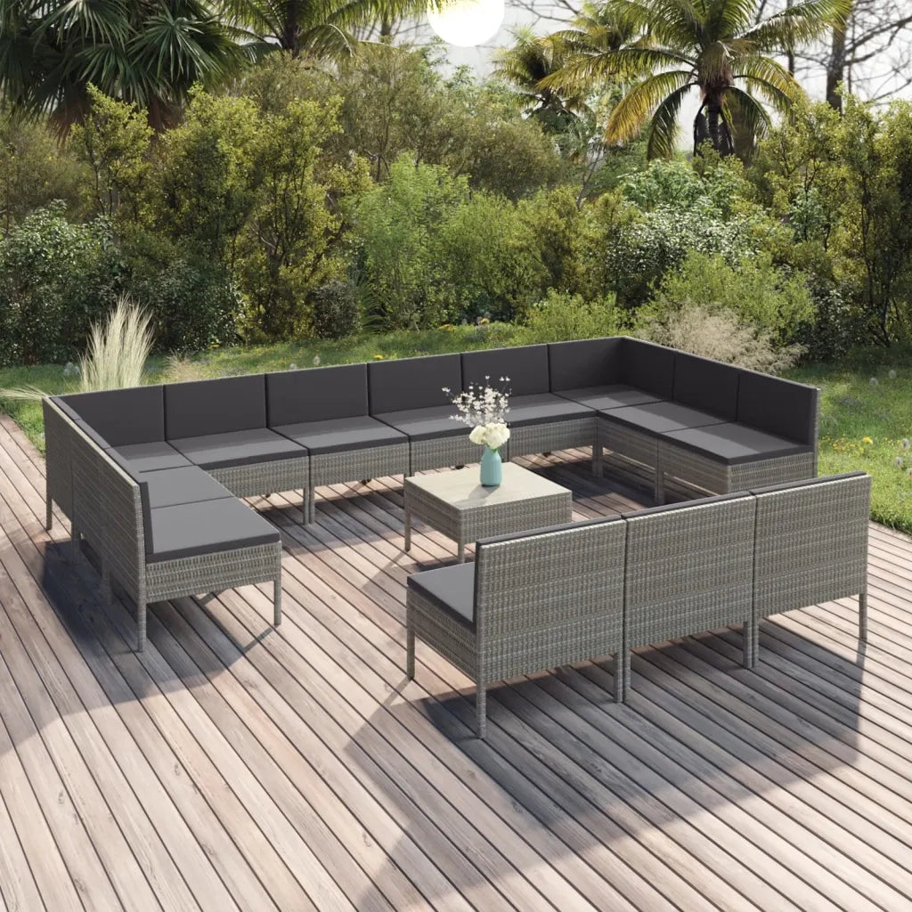 Set Divani da Giardino 14 pz con Cuscini in Polyrattan Grigio 3094618