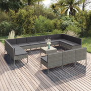 Set Divani da Giardino 14 pz con Cuscini in Polyrattan Grigio 3094618