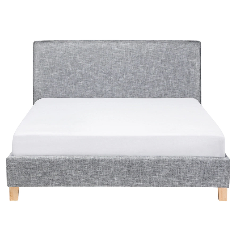 Letto rivestimento in tessuto grigio Gambe in legno 160 x 200 con doghe con testiera Stile scandinavo minimalista