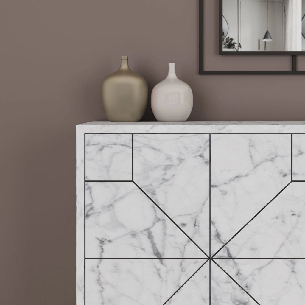Credenza in legno "Dune" - 123 x 35 x 62 cm - Bianco marmorizzato