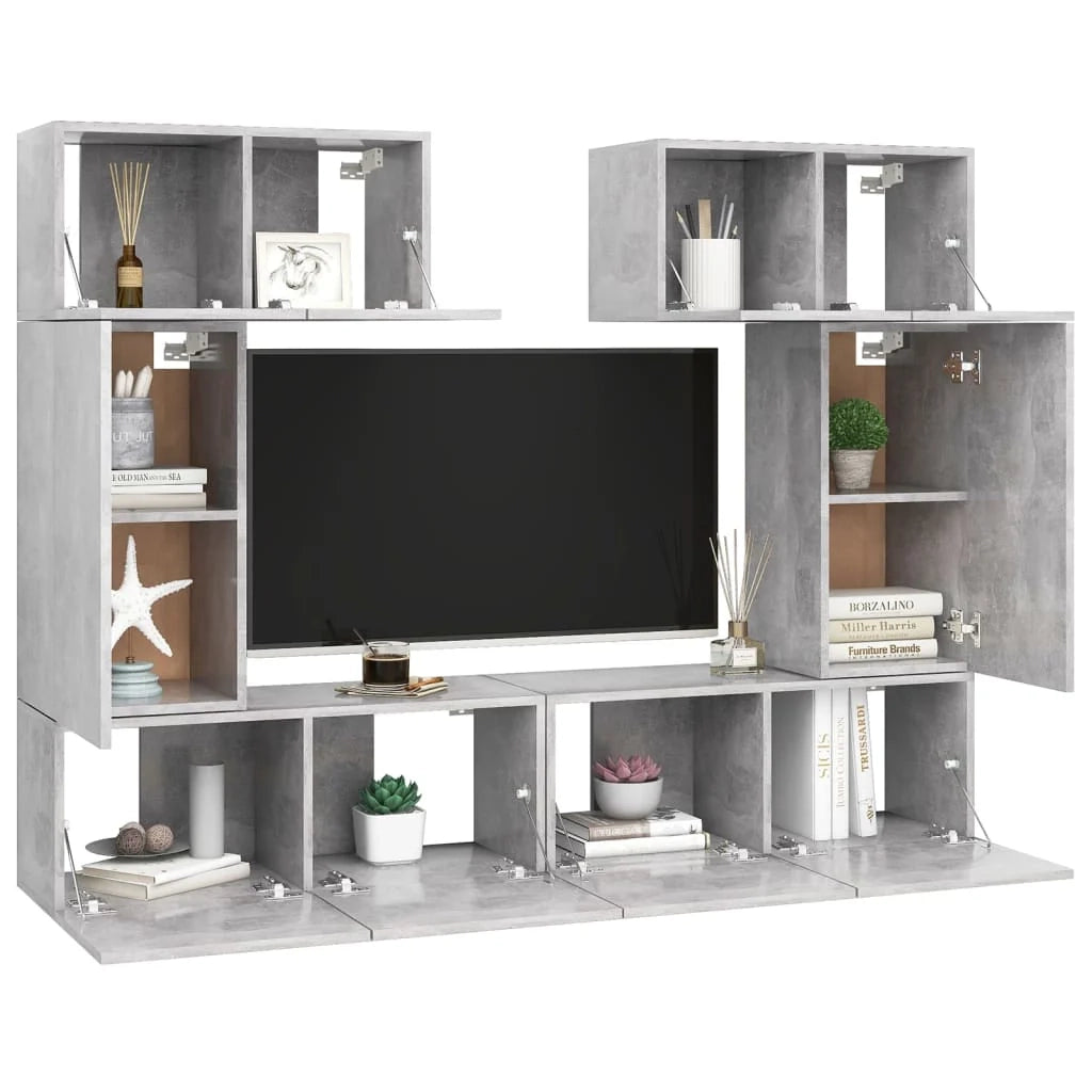 Set di mobili da 6 pezzi tra cui armadio credenza mobile TV televisore per soggiorno camera da letto salotto legno ingegnerizzato grigio 02_0024317