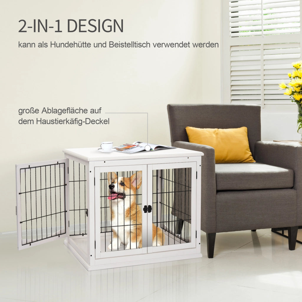 Scaffale per cani con due porte e chiusure in MDF bianco per interni 81 × 58,5 × 66 cm