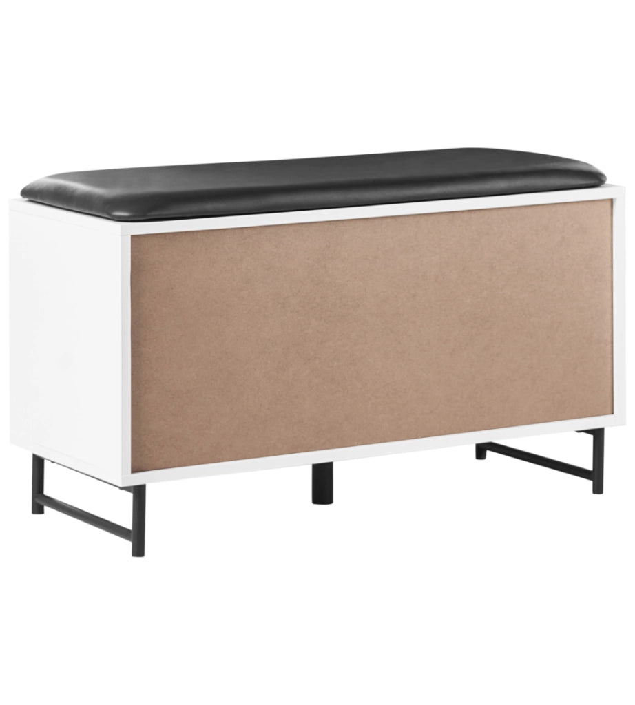 Mobile porta scarpe in MDF bianco a 2 scomparti con seduta imbottita e ante scorrevoli, design scandinavo, ingresso