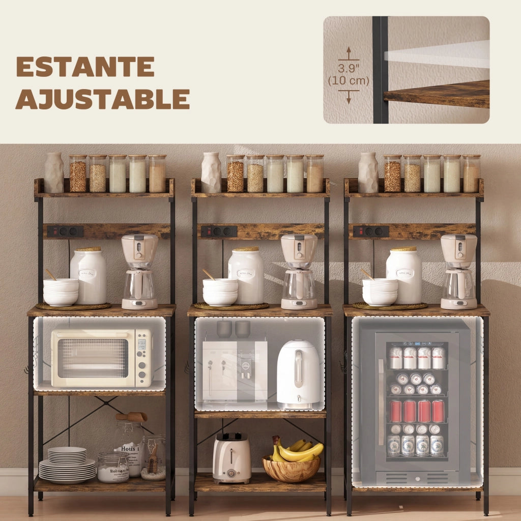 Scaffale Cucina con Prese Elettriche ¨C Xylo ¨C Legno Marrone Rustico 60x42x137 cm