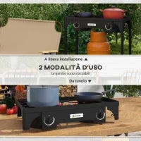 Fornello a Gas da Campeggio con 2 Bruciatori 150,000 BTU in Metallo con Gambe Rimovibili, Nero
