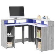 Scrivania con Luci LED Grigio Sonoma 130x130x91cm in Truciolato 3309452