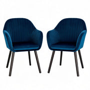 Sedia da pranzo in velluto blu 42x50x81 cm, set da 2, con braccioli