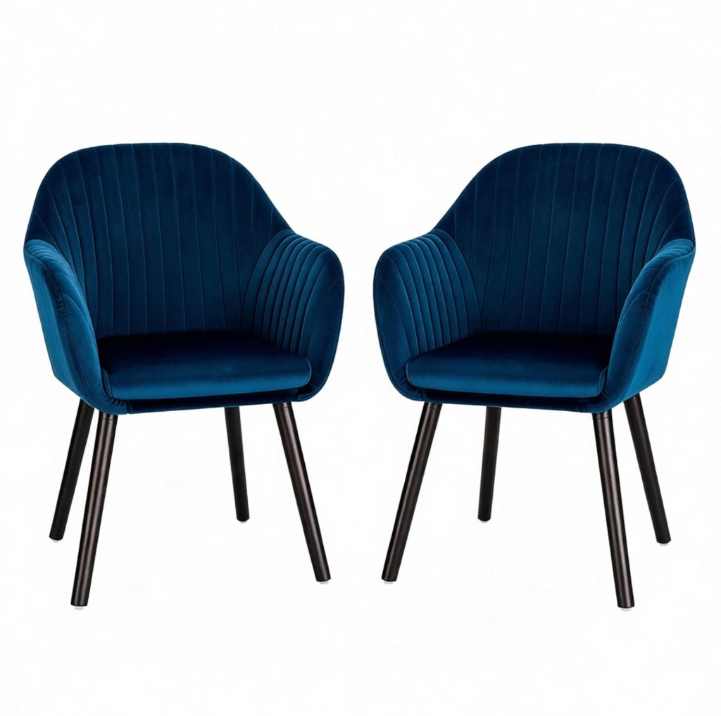 Sedia da pranzo in velluto blu 42x50x81 cm, set da 2, con braccioli