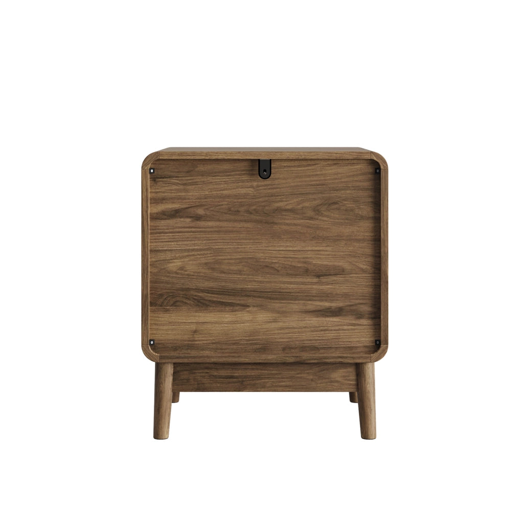 Comodino in MDF con 2 cassetti geometrici; marrone noce