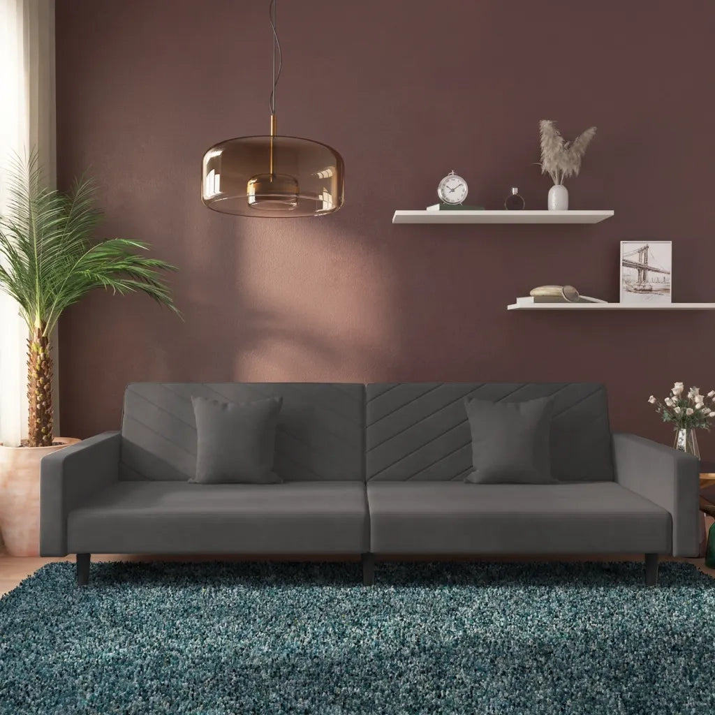 Divano letto | Sof¨¤ letto | Letto singolo a 2 Posti con 2 Cuscini Grigio Scuro in Velluto